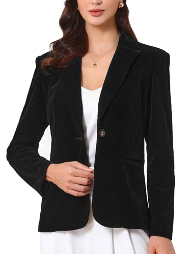 Allegra K Velvet Blazer for Women Halloween Lapel Collar Long Sleeve Button Vintage Work Blazers Jacket 2025