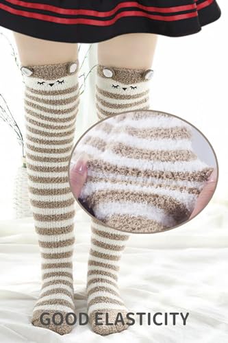 CutiePlusU Womens Thigh High Long Socks Winter Warm Soft Fluffy Socks 2 pairs Pack4