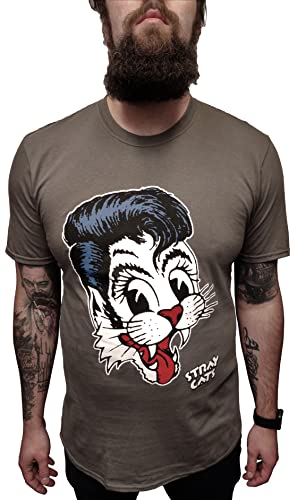 Image of Mazeys Mens Stray Cats Retro T Shirts (Small, Grey)