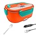 Electric Lunch Box 3 in 1 Food Warmer Stainless Steel Warming Box Portable Food Box for Household and Car 220 V and 12 V 24 V, 40 W (Orange)
