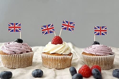 100Pcs Union Jack Flags Cocktail Sticks British Flags Toothpicks Sandwich Cup Cake Topper Picks Party Supplies Queen Platinum Jubilee Party Royal Theme Decor