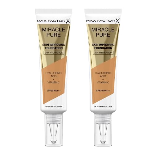 2 x Max Factor Miracle Pure Skin-Improving Foundation 30ml - 76 Warm Golden