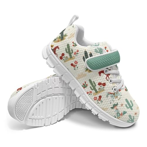 Little Kid Shoes Boys Girls Sneakers Tennis Running Lightweight Breathable Shoes Cactus Cowboy Horse Pattern（White Sole）4
