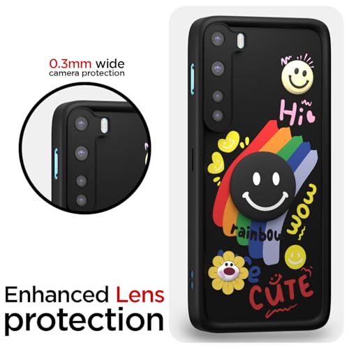 Image of Pikkme Back Cover for OnePlus Nord (2020) | Soft Silicone| Cute Rainbow Smile & 3D Cartoon Flower Design | Shockproof Raised Camera Protection Bumper Case (Black)