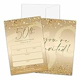 Qinkel 50th Anniversary Invitations, Glitter Champagne Theme Anniversary Party For Women Man, 50th Anniversary Invites, 50th Anniversary Theme Decorations, 25 Invitations With 25 Envelopes-F03