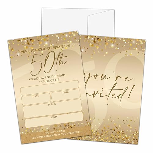 Qinkel 50th Anniversary Invitations, Glitter Champagne Theme Anniversary Party For Women Man, 50th...