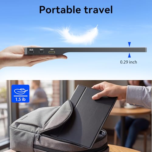 Image of 15.6 Inch Portable Monitor FHD 1080P IPS Display with USB C and HDMI Ultra Slim Travel Screen Extender for Laptop and Gaming
