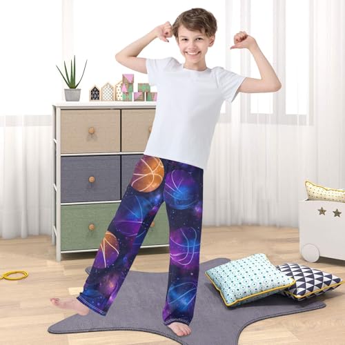ZZXXB Galaxy Basketball Boys Long Pants Soft Trousers Elastic Waist Kids Lounge Bottoms with Pockets S-XL 5