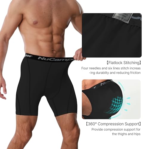 NuCamper 1/2 Pack Men\'s Compression Shorts Spandex Gym Baselayer Underwear Performance Athletic Boxer Briefs Bike Shorts Active Supporter for Workout Sport Running Basketball Football Biking Trainning - Thumbnail 4