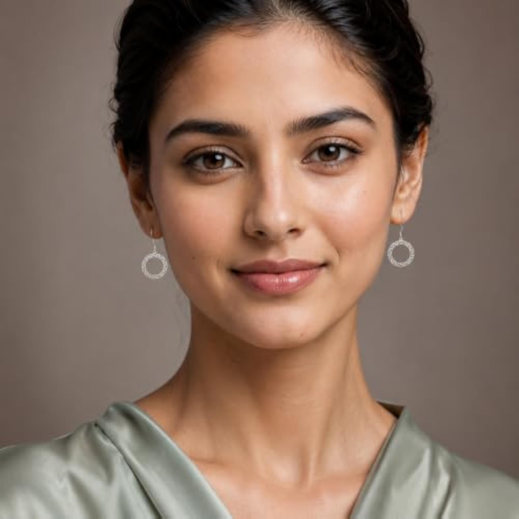 Women's Greek Halo Silver Hoop Earrings, Everyday Wear