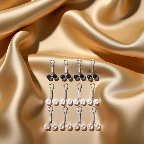 Image of 12Pcs Multicolor Headscarf Pearl Pins Clips U Shape Hijab Scarf Lady Muslim Scarf Shawl Clips Scarf Brooches Pin Jewelry Accessories(Black&White&Gold) Women's Brooches and Pins