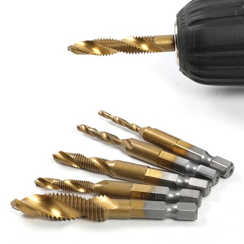 image for EMSTAR 6 PCS Combination Drill Tap Bit Set, Professional HSS Titanium 