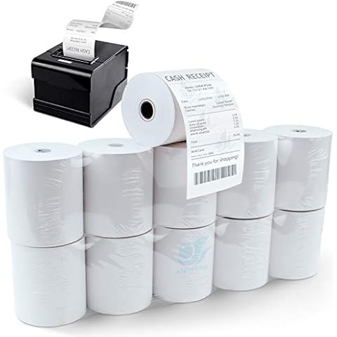(10 Rolls) 3-1/8 X 230 ft Thermal Credit Card Paper, 80mm Fits Most POS Machines and Cash Registers - Azure Zone Cover