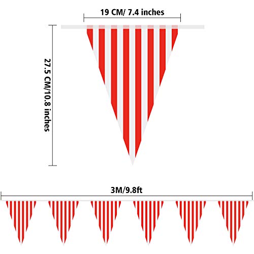 5 Packs Carnival Circus Party Decorations Supplies, Circus Carnival Bunting Banner, Red and White Pennant Banner Triangle Bunting Flag for Birthday Party, 7.4 x 10.8 Inch