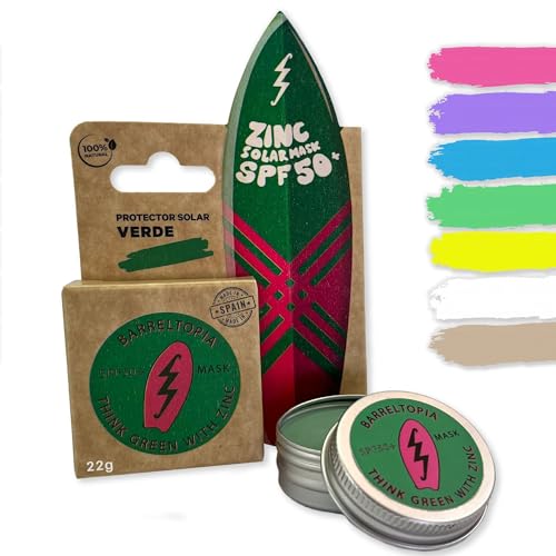 Barreltopia Protector Solar Facial SPF 50 + Zinc Crema Surf Colores - Bloqueador Solar Facial 50 - Sun Zapper Waterproof Eco Natural (Verde)