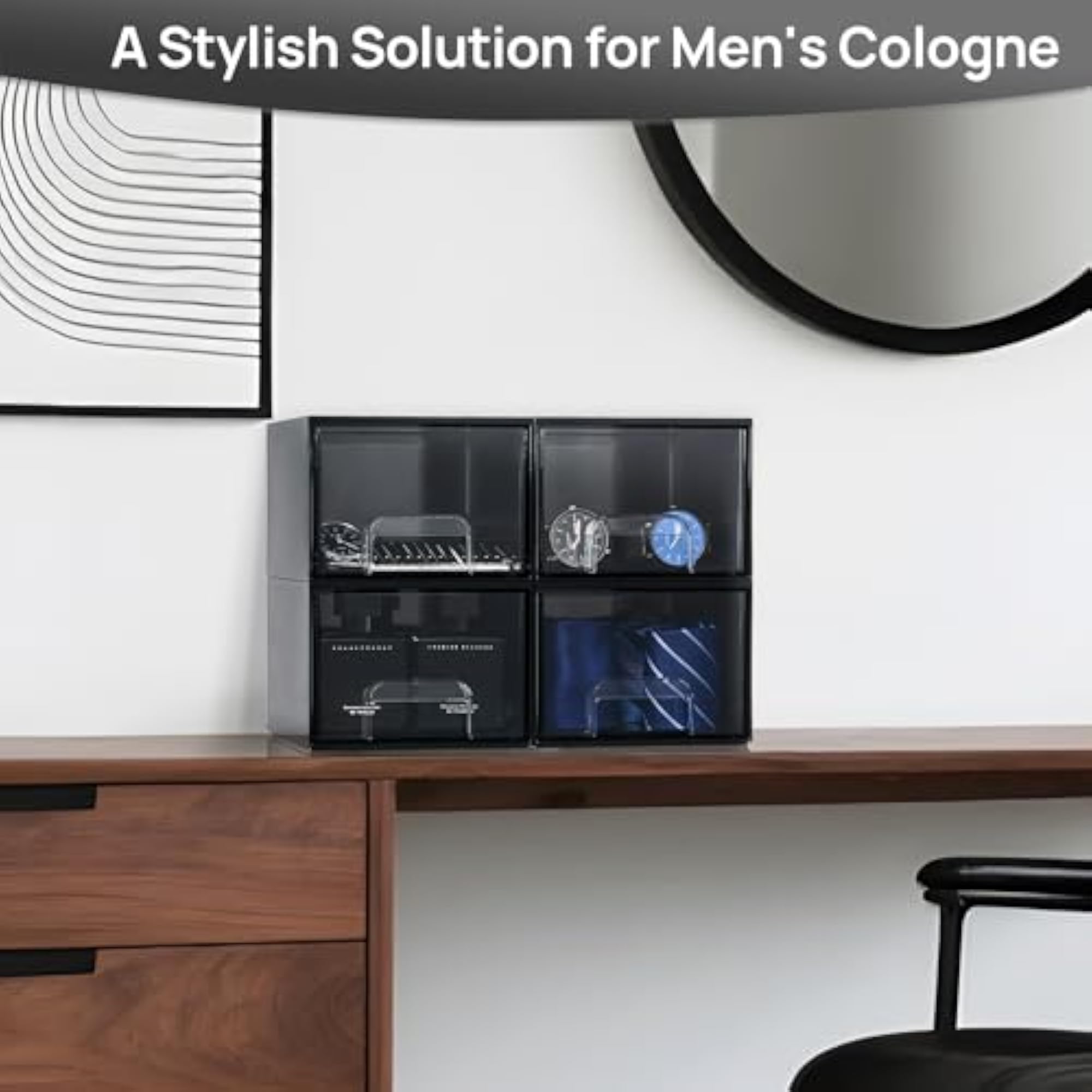 Black Small Stackable Storage Drawers for Cologne Organizer
