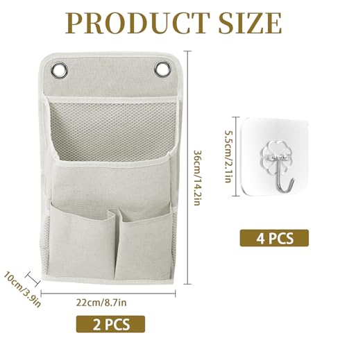 2 Stück Hängeorganizer, Hohe Kapazität Hängeaufbewahrung mit 4 Haken Faltbares Leinen Wand Organizer Hängend Wand Aufbewahrungstasche Leinen Aufbewahrung Hängend für Zuhause Büro Bad, Beige