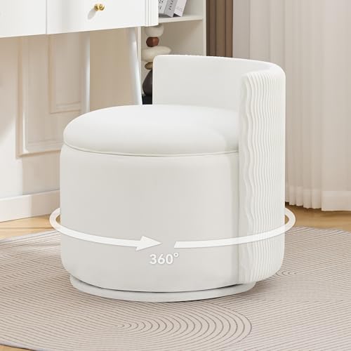 WUTUTUEE Large Velvet Vanity Chair with Storage, 360° Swivel Makeup