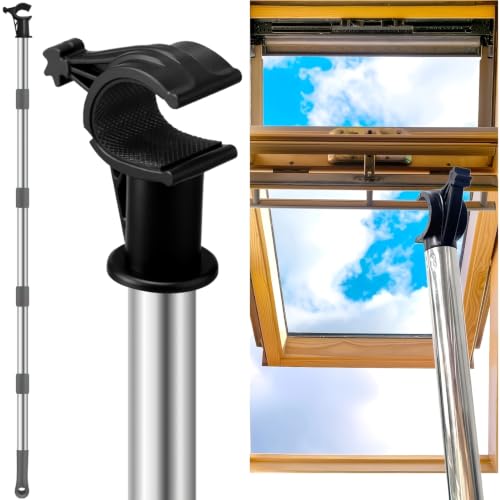 Window Opener Pole – 78.7 in 2 m Telescopic Stainless Steel Skylight Opener Pole with Hook – 5 Section Window Pole for Roof Windows Blinds Loft Hatch and Attic Access