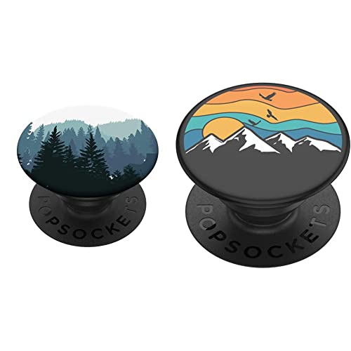 Pine Tree Mountain Scene Teal Forest Pattern for Women Men PopSockets Swappable PopGrip & ââââPopSockets: Phone Grip with Expanding Kickstand, Pop Socket for Phone - Mountain High