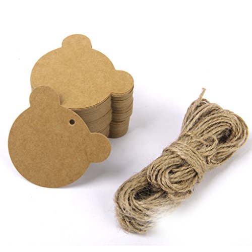 Phenovo Lot de 100pcs Carte Vierge Étiquette de Cadeau Forme de l'Ours Vintage - Brun