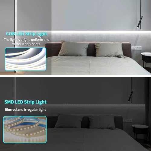 Image of 32.8ft COB LED Strip Lights,6000K White Dimmable DC 24V Flexible LED Rope Lights for Bedroom, with Remote and App Control LED Light Strip,for Cabinets, Shelves,DIY Home Decoration