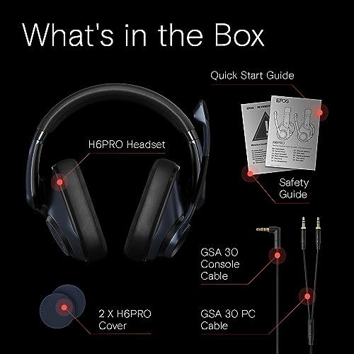 Image of EPOS H6Pro Closed Acoustic Gaming Headset with Mic Lightweight OverEar Design Lift to Mute Compatible with Xbox, PS4, PS5 & PC Black, One-Size (Pack of 6)
