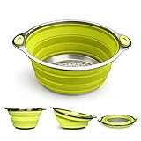 Oneida 8 inch Color Burst Stainless Steel Silicone Collapsible Colander Strainer - Green