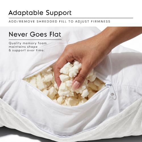 Image of Nestl Reading Pillow with Shredded Memory Foam, Designed for Sitting Up in Bed and Couch, Back and Arms Adjustable Support for Adult & Teens Backrest Pillows for Reading, with Washable Cover White