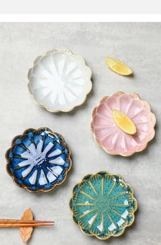 Image of JAMEND CLXP Lotus Ring Holder Dish Small Indoor Ash Tray, Ceramic Dessert Plate Trinket Jewelry Holder Organizing Necklace Earrings for Parents Friends Sister, Blue. All Jewelries Are NOT Included.