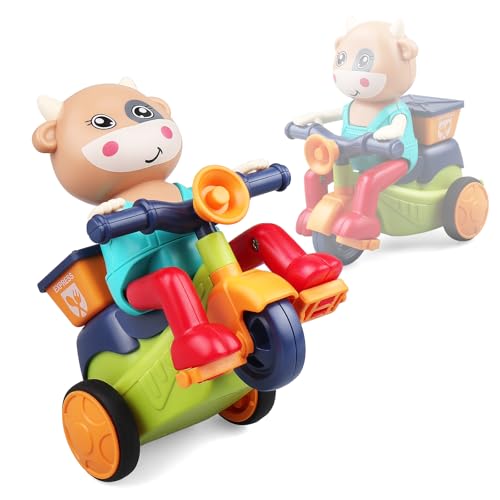 victob Friction Powered Stunt Car, Push and Go Toy Car with 360° Upright Spin, Rotating Tricycle Vehicle, No Batteries Required, Toy Car for Boys & Girls Ages 3, Random Color