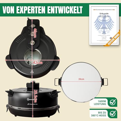 Foto von Sommertal PizzaProfi XXL Pizzaofen mit 39cm Steinplatte – Pizza Ofen elektrisch, schnelle 3-Minuten Pizza, bis 380°C – 5-teiliges Set mit Pfanneneinsatz, 2x Pizzaschieber, Schneider, Pizzastein