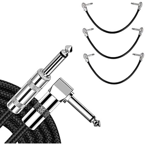 Wrugste Guitar Cable 6ft Instrument Cable for Bass & Electric Guitar (Right Angle to Straight) and 3 Pack Guitar Patch Cables 1/4 Inch TS Right Angle 3 Inch Effect Cable Cord(6Ft + 3x3Inch) Cover