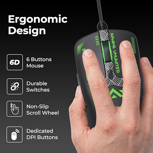 Image of Foxin Phantom GM 104 USB Wired Gaming Mouse with Upto 7200 DPI Gaming Sensor | 6 Buttons | Upto 10 Million Clicks | RGB Lighting | Ergonomic Design | 1.5m Cable (Black)