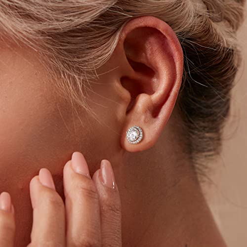 Moissanite Earrings, Momentwish 2Carat Moissanite Engagement Earring, D Color Vvs1 Simulated Diamond 925 Sterling Silver Halo Earrings #TOP1