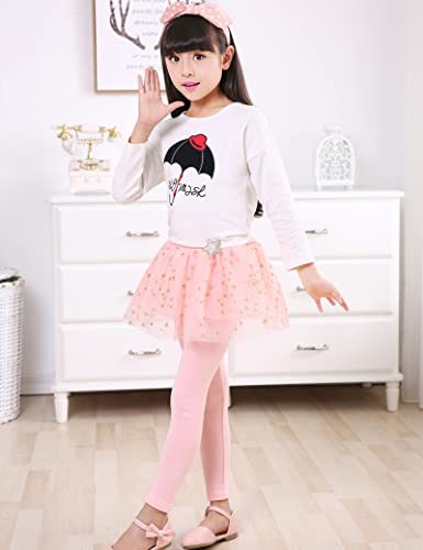 Kiench Girls' Leggings with Ruffle Tulle Tutu Skirts Attached Footless Tights US X-Large/Clothing Size 12-14/11-12 Years, Pink3