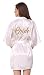 JOYTTON Women's Wedding Party White Satin Kimono Robe with Gold Glitter Bride M