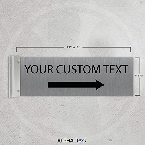 Alpha Dog Signs - Custom Corridor Sign 4X12 Inches Right Arrow Double Sided Projecting Hallway Sign For Business Or Office Made In The Usa (Brushed Stainless) #TOP1