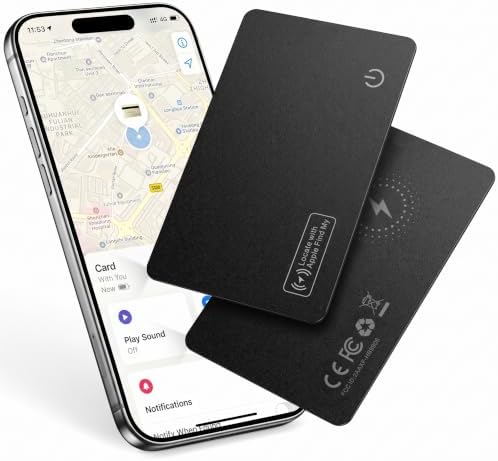 UMAwangfit Air Tracker Karte Tag, Wallet Tracker Kompatibel mit Apple Find My (nur iOS), IP68 Wasserdicht, Wiederaufladbarer, Slim für Geldbeutel, Reisepass, Koffer (2er-Pack) Schw