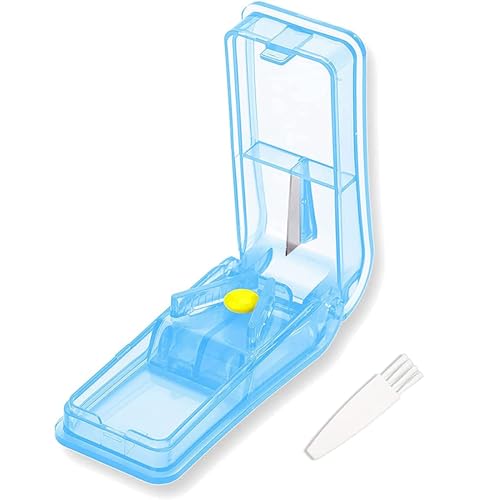 IZyufan Coupe-Comprimé, 2 en 1 Séparateur de Comprimés pour Couper et Écraser Petits et Gros Cachets avec Compartiment De Rangement pour Pilules (Bleu)