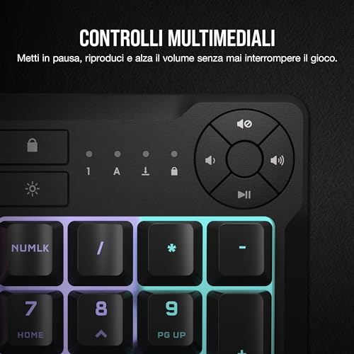 K55 CORE RGB Tastiera da Gioco a Membrana Cablata – Interruttori Silenziosi e Reattivi – Resistenza al Versamento – RGB a Dieci Zone – Compatibile con iCUE – QWERTY IT – PC, Mac – Nero - Tastiera gaming - Immagine 2