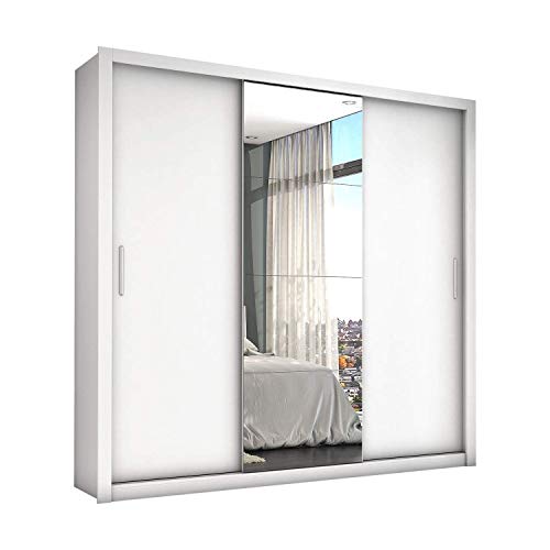 Guarda Roupa Casal 4 Espelhos 3 Portas de Correr 4 Gavetas Max Plus Siena Móveis Branco/Frassino Jac