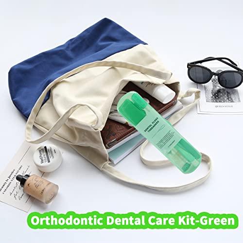 Image of Braces Cleaning Kit for Teeth, Portable Orthodontic Toothbrush Kit Oral Care Dental Travel Kit - Interdental Brush Dental Wax Dental Floss Toothbrush Box (Green B)