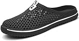  BIGU Hausschuhe Pantoffeln Atmungsaktiv Home Slipper Clogs Mesh Sommer Hohl Latschen Gartenschuhe Freizeit Badeschuhe Strand Aqua Slippers Flach Beach Wasser Schuhe Damen Herren, Schwarz, 43 EU