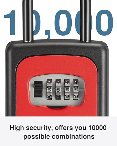 Image of Puroma Large Key Lock Box With Resettable Combination Code, Portable Wall Mount Waterproof Security Safe for Outside Home Office Door Handle House Key, Red (1 Pack)