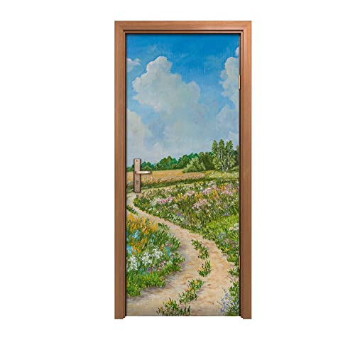 Autocollant de porte haut de gamme design fleurs et ciel pour décoration murale épurée