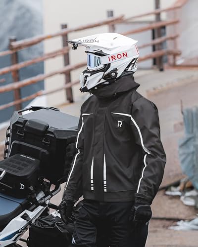 RIDEIRON Regenjacke Herren Set Motorrad Regenkombi Herren Regenjacke Wasserdicht Atmungsaktiv Reflektierend Leicht winddichter Outdoor für Fahrradfahrer,Schwarz,L