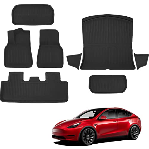 BASENOR Tesla Model Y Fußmatten 3D Komplettset Innenauskleidungen Allwetter-Anti-Rutsch-wasserdichte Kofferraummatten Zubehör Kompatibel mit Model Y 2023 2022 2021 8er-Set (passend für 5-Sitzer)
