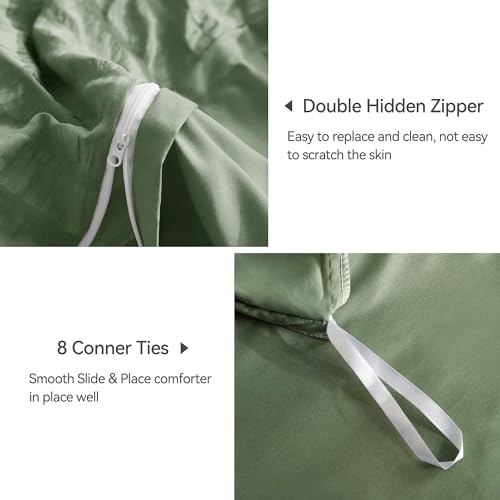 Image of JELLYMONI Seersucker Duvet Cover Set King, 3pcs Dark Green Polyester | In Spacious Master, Couples & Pets, Crinkled Texture, Oeko-Tex Certified, 8 Corner Ties & Hidden Zipper