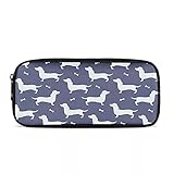 Amzbeauty Grande trousse à crayons pour filles, design tendance et coloré, personnalisable, Teckel gris, bleu marine, Cartable
